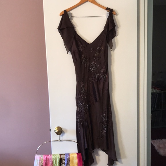 Vintage Y2K 90s Beaded Sue Wong Fairy Dress 14 Rare Bias Asymmetrical Nocturne L - Picture 3 of 17